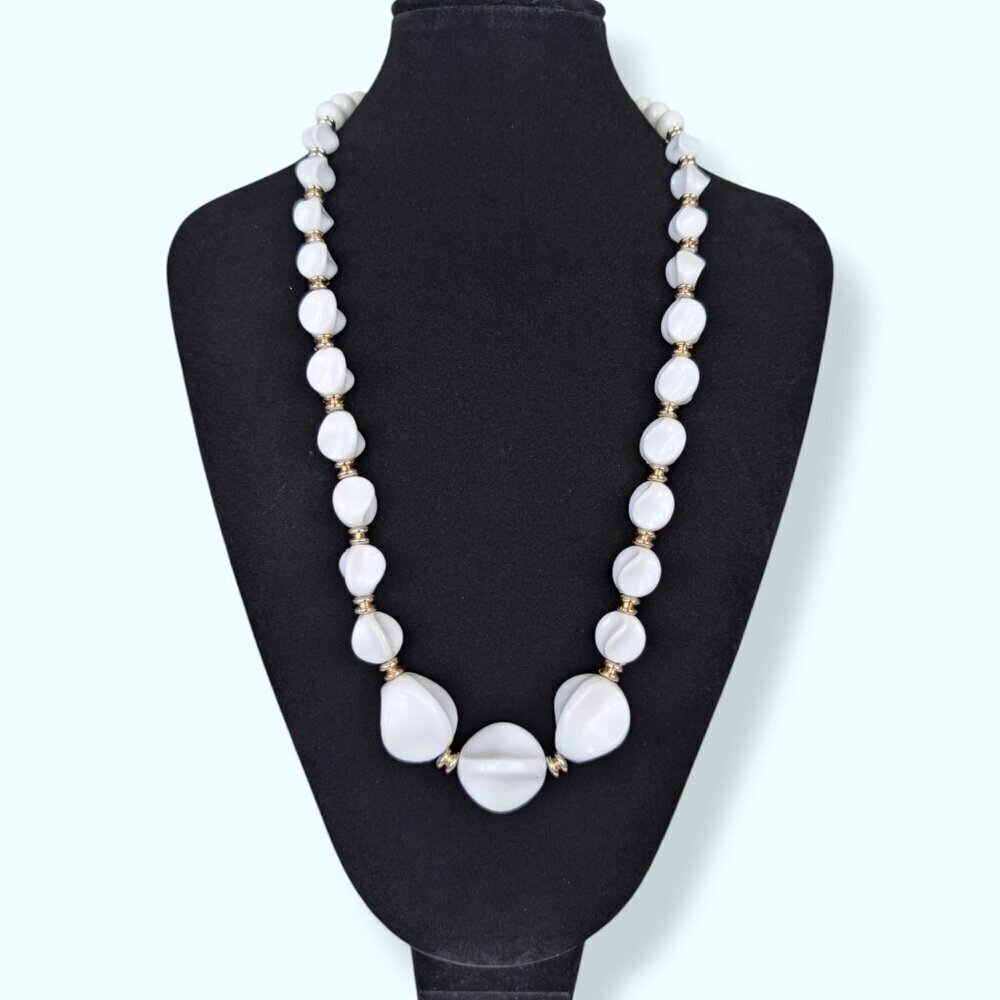 (2/$20) Vintage Lucite Graduated White Beaded Necklace